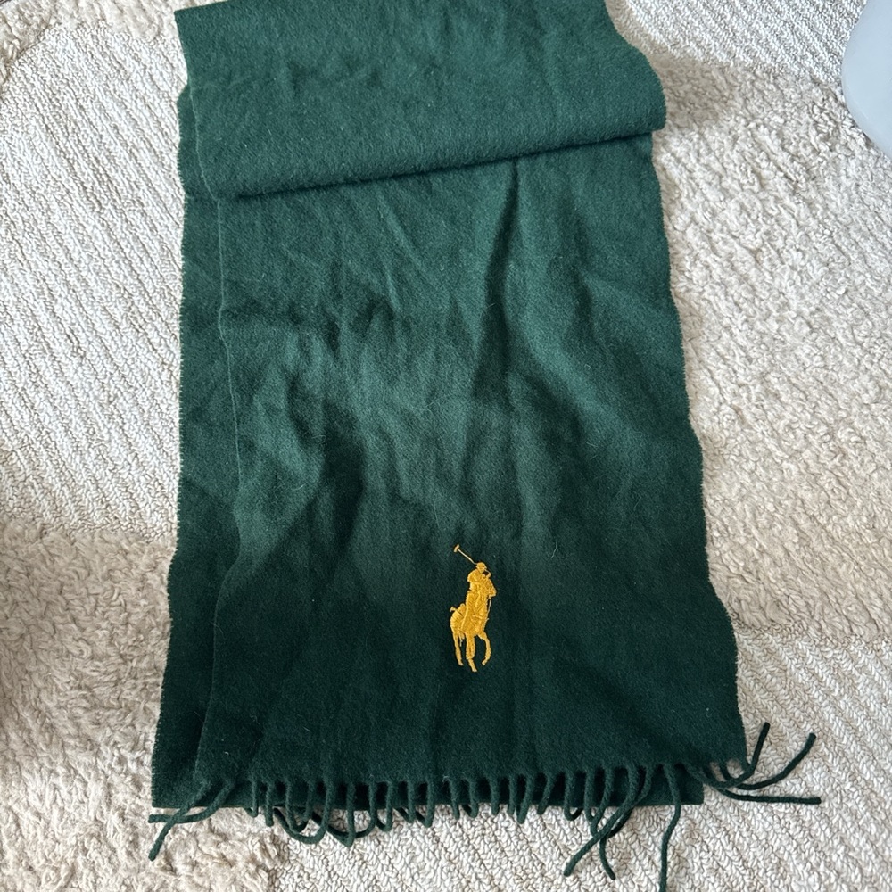 Ralph Lauren Dark Green Scarf with Gold Emblem